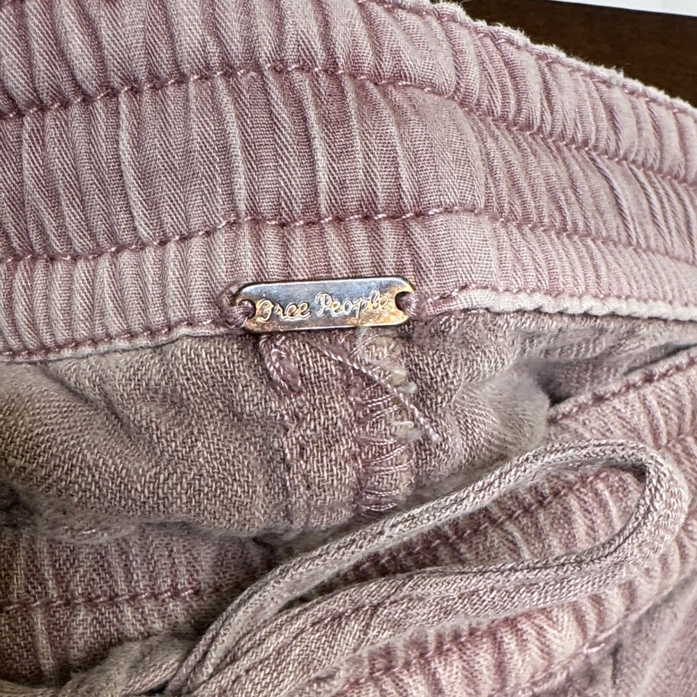 Free People Dusty Rose Linen Cargo Pants XS | Washed Utility Drawstring Waist - Picture 2 of 10